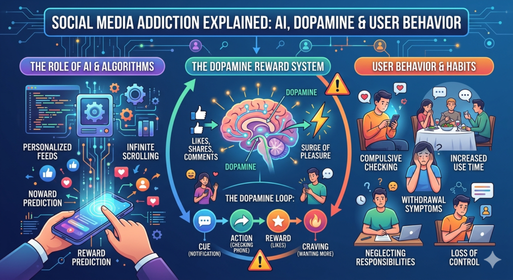 Social Media Addiction Explained AI, Dopamine & User Behavior